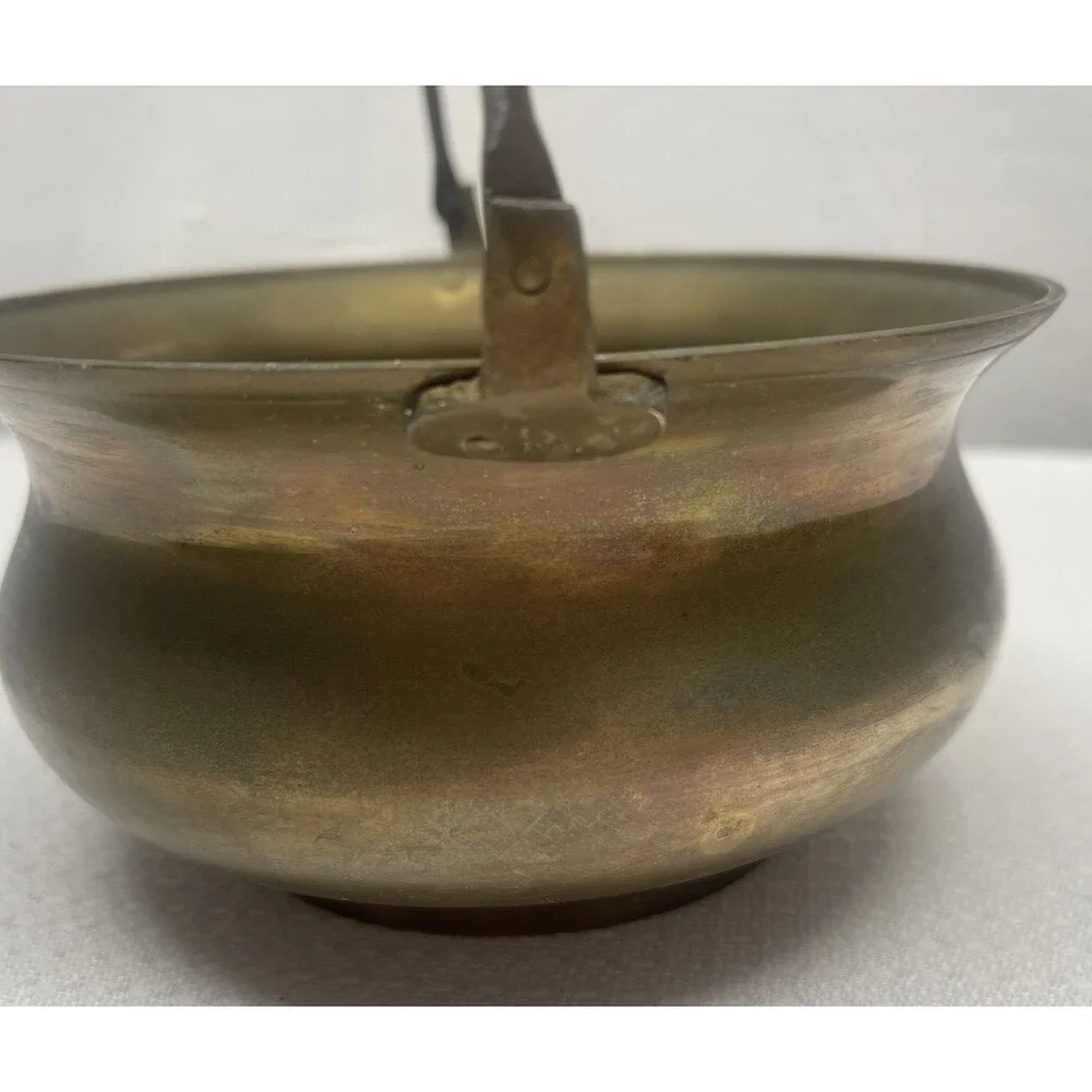 Vintage Solid Brass Cauldron Planter Pot Handle Mid-Century Modern Decor India